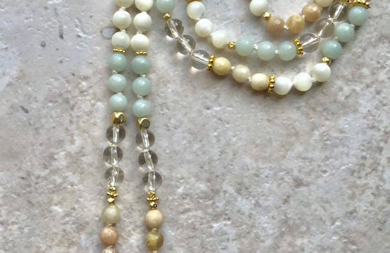Sunstone, Amazonite, Mother of Pearl & Clear Quartz Mala