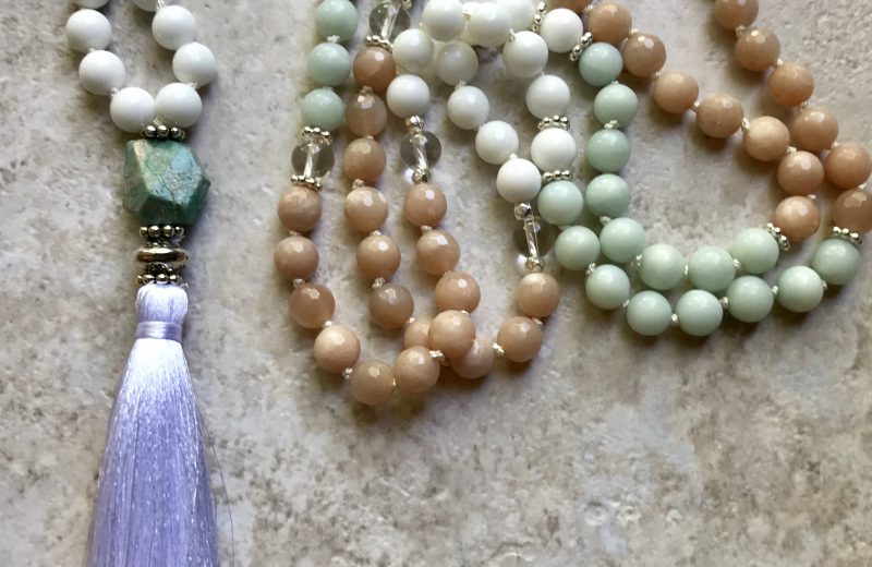 Amazonite, Sunstone & White Agate Mala